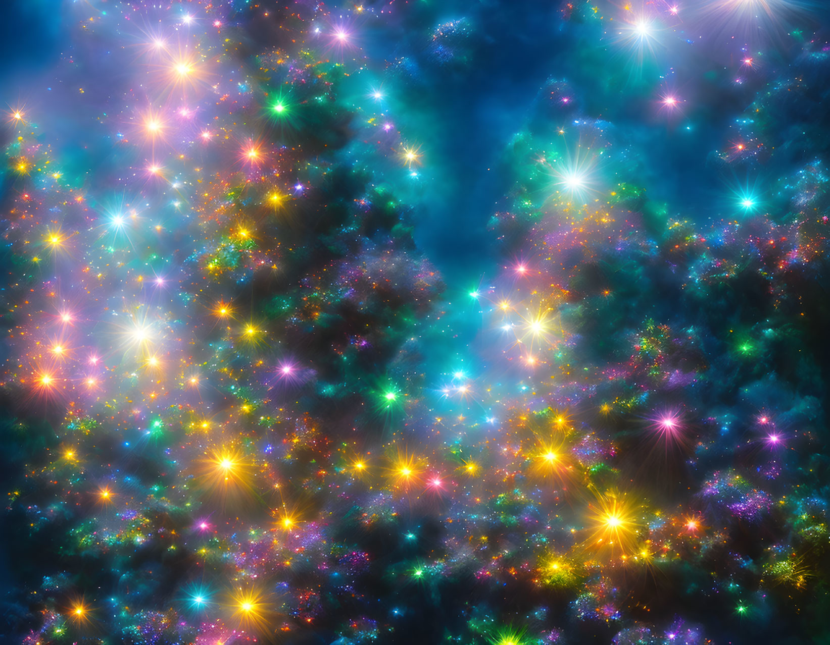 Colorful cosmic stars and nebulae in dark space.