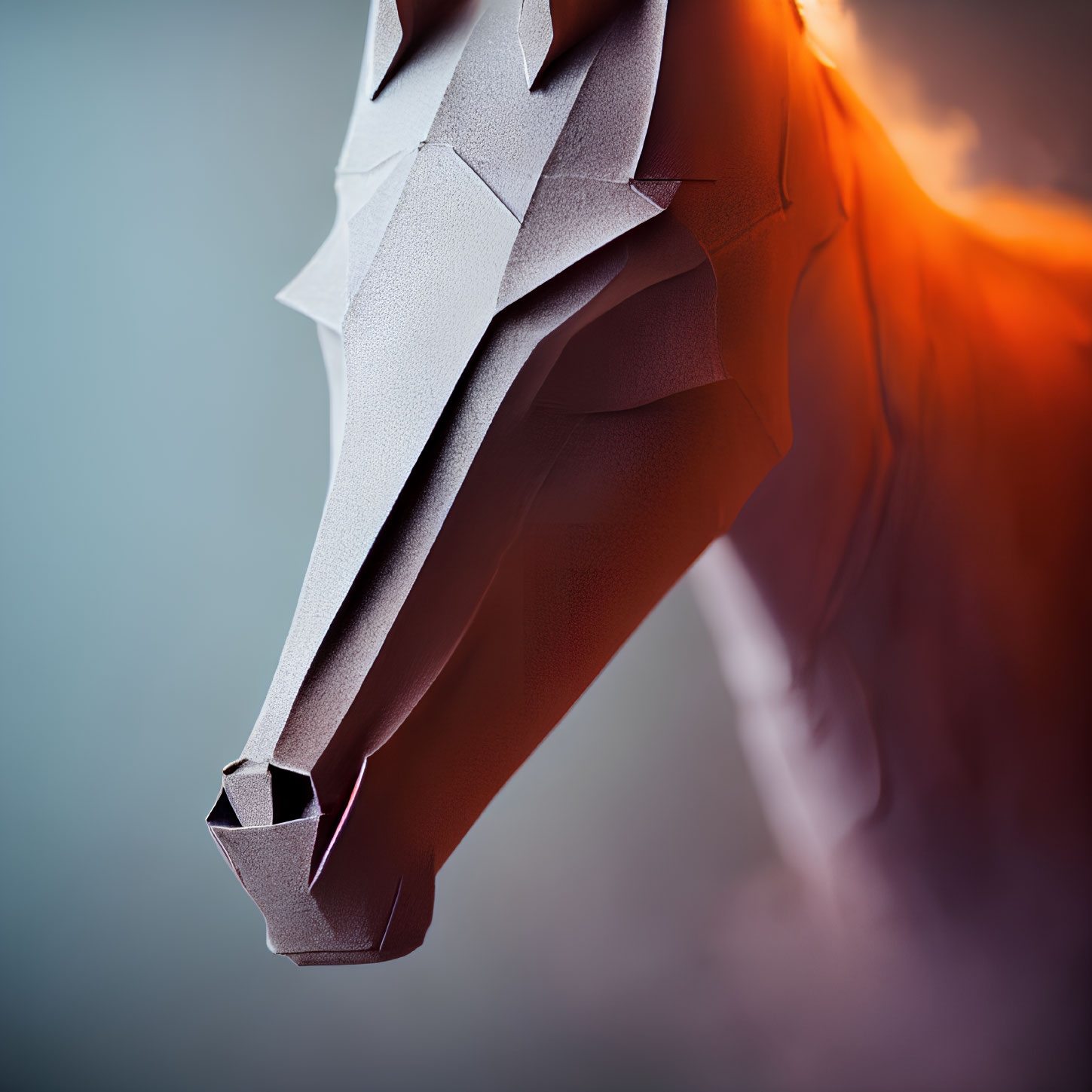 Geometric Paper Dragon Head with Fiery Orange Blur Effect