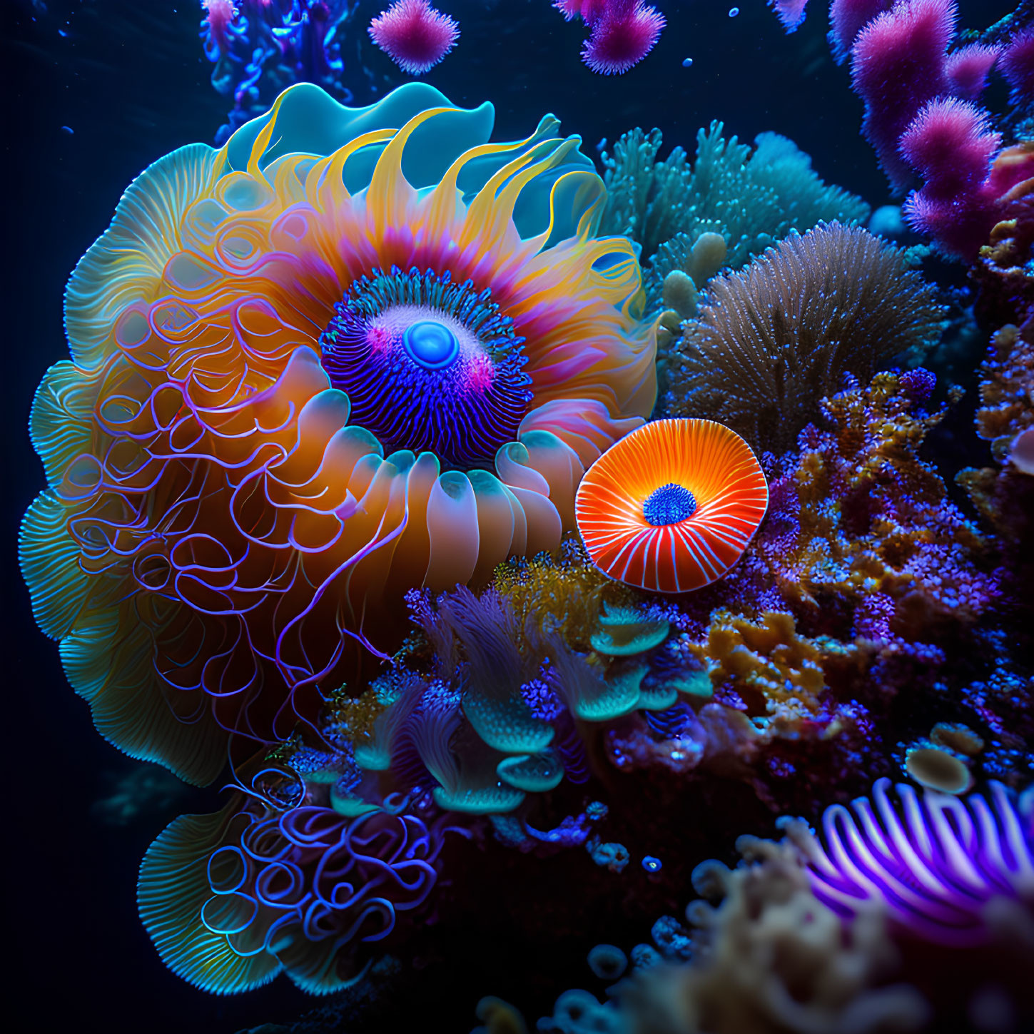 Colorful Coral and Anemones in Vibrant Undersea Scene