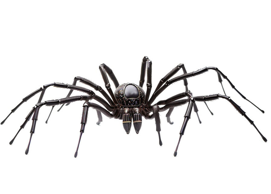 Long-legged Black Spider on White Background