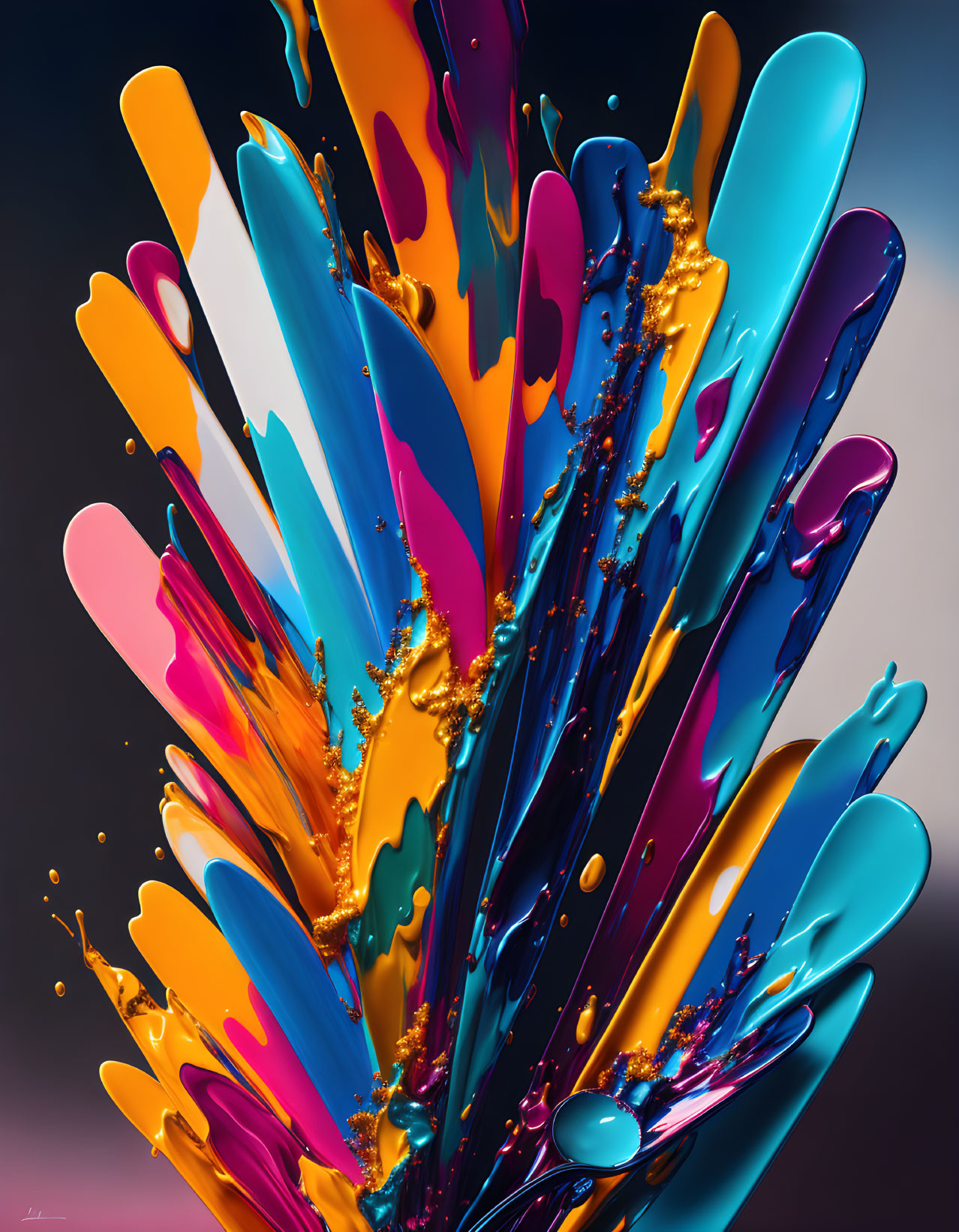 Vibrant colorful paint splashes on gradient background