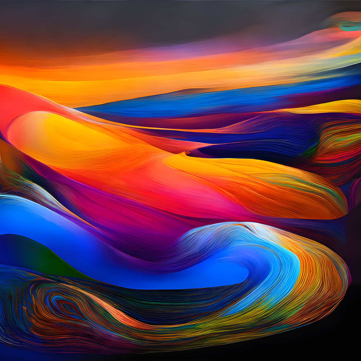 Colorful Abstract Art: Swirling Patterns in Orange to Blue