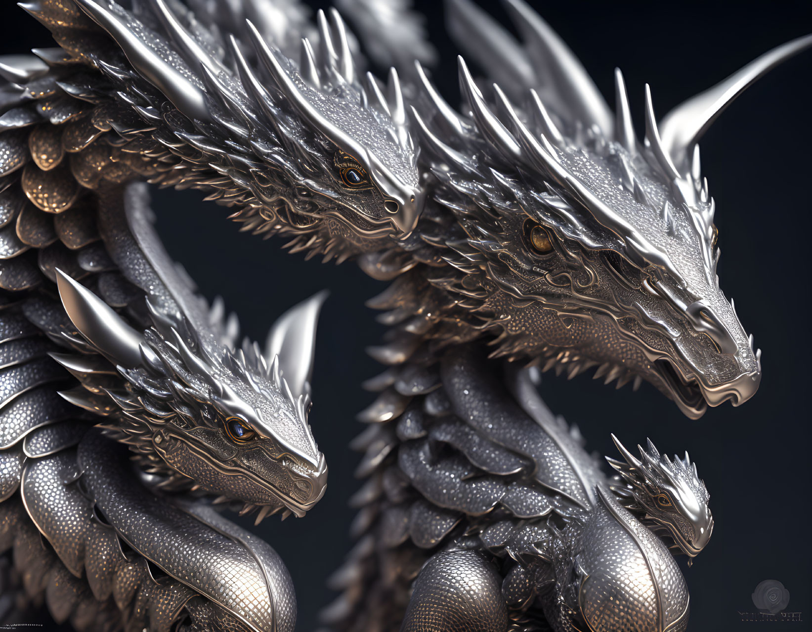 Detailed Dragon Heads Gradient on Dark Background