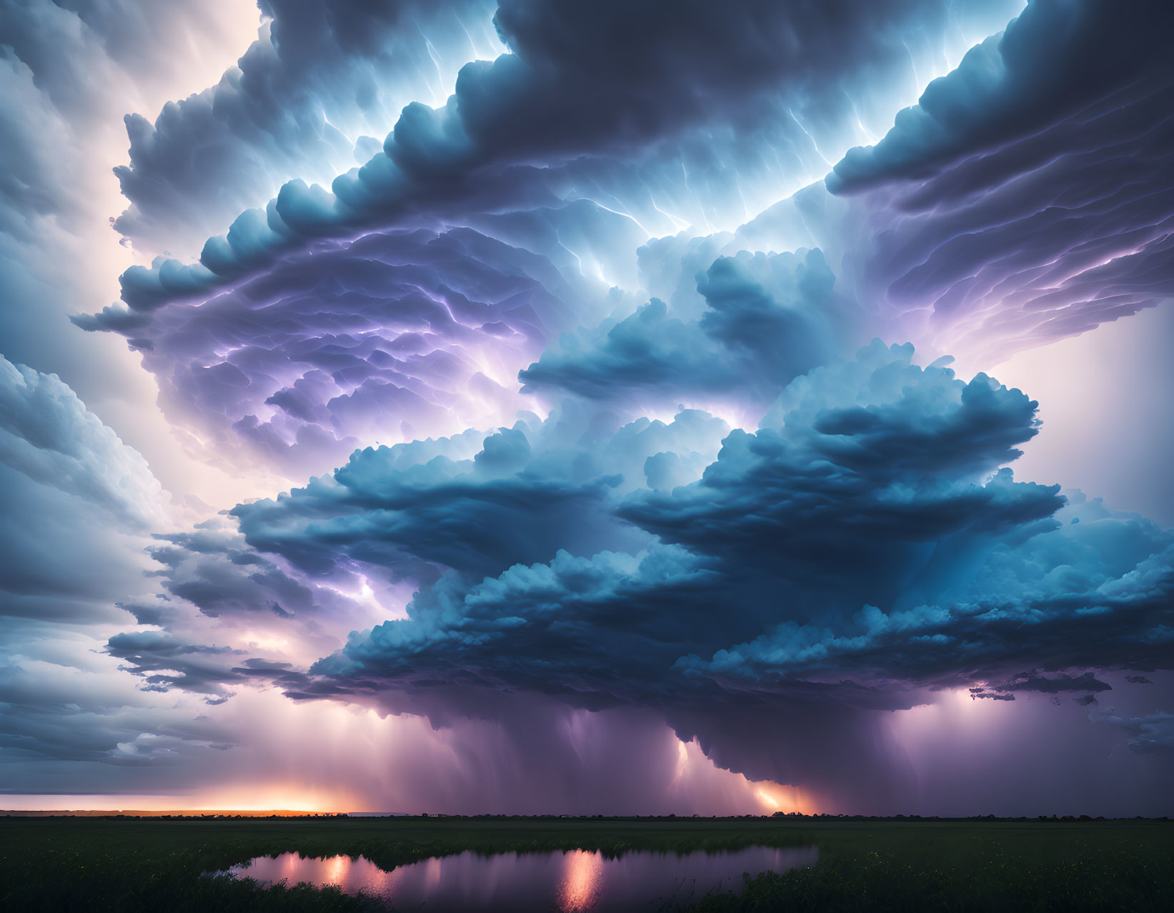 Stormy Sunset Landscape with Dramatic Thunderstorm Clouds