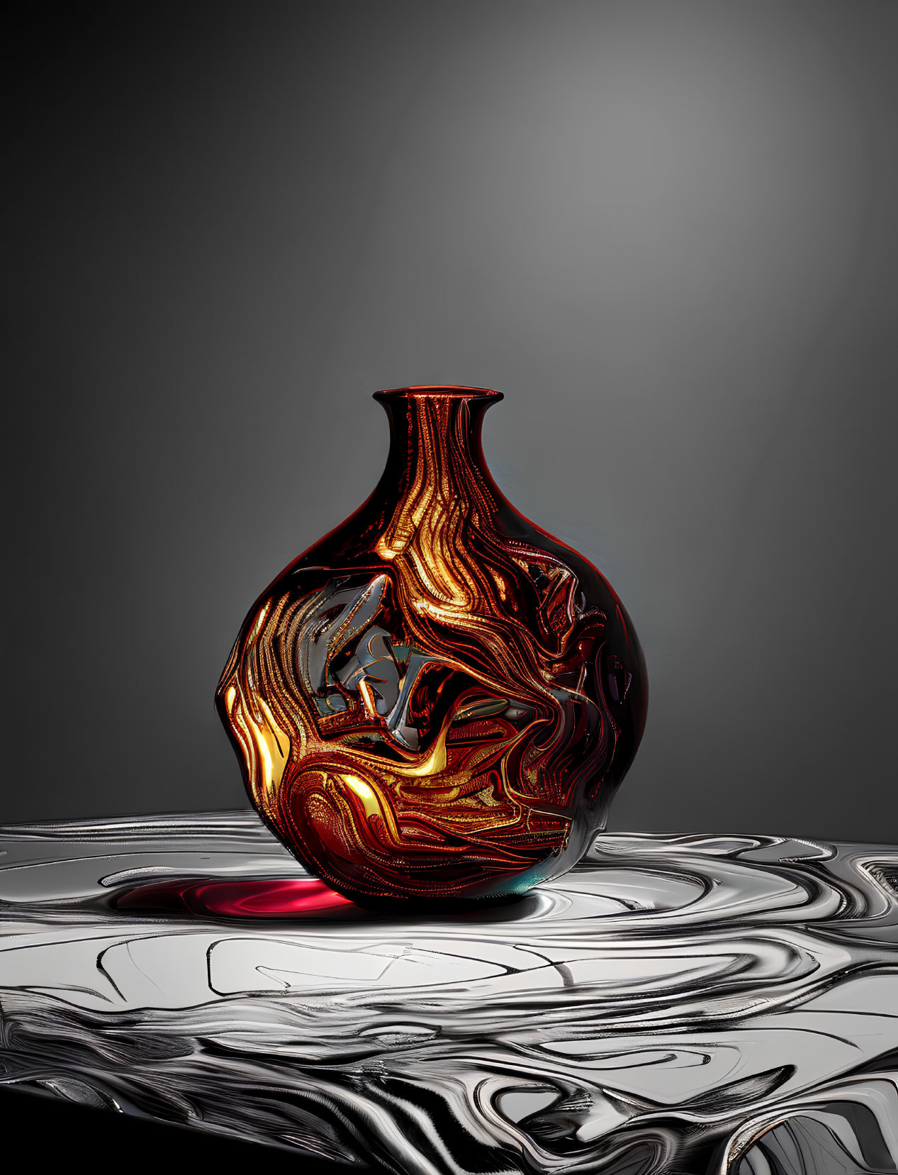 Reflective Swirling Patterns Vase in Brown, Black, and Gold