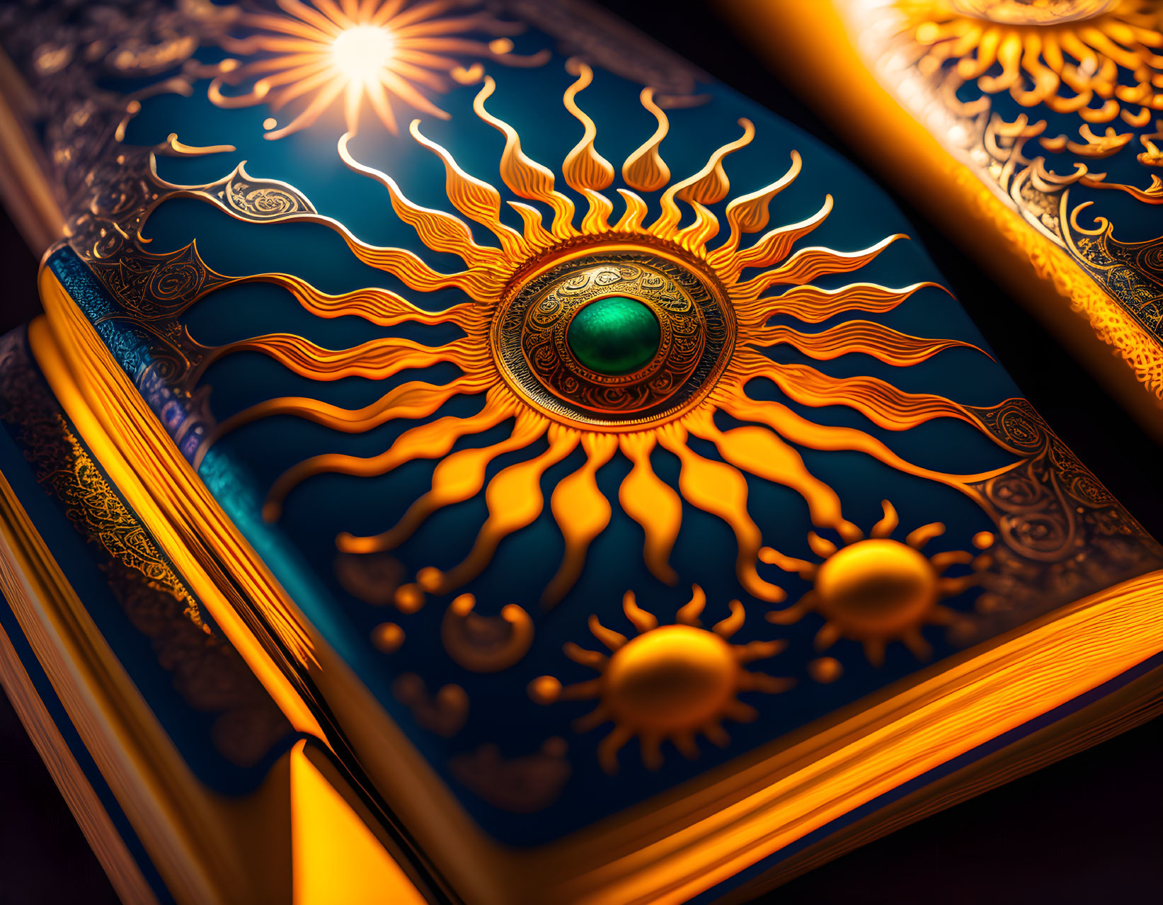 Elaborately Decorated Books with Sun Motifs and Emerald Gem