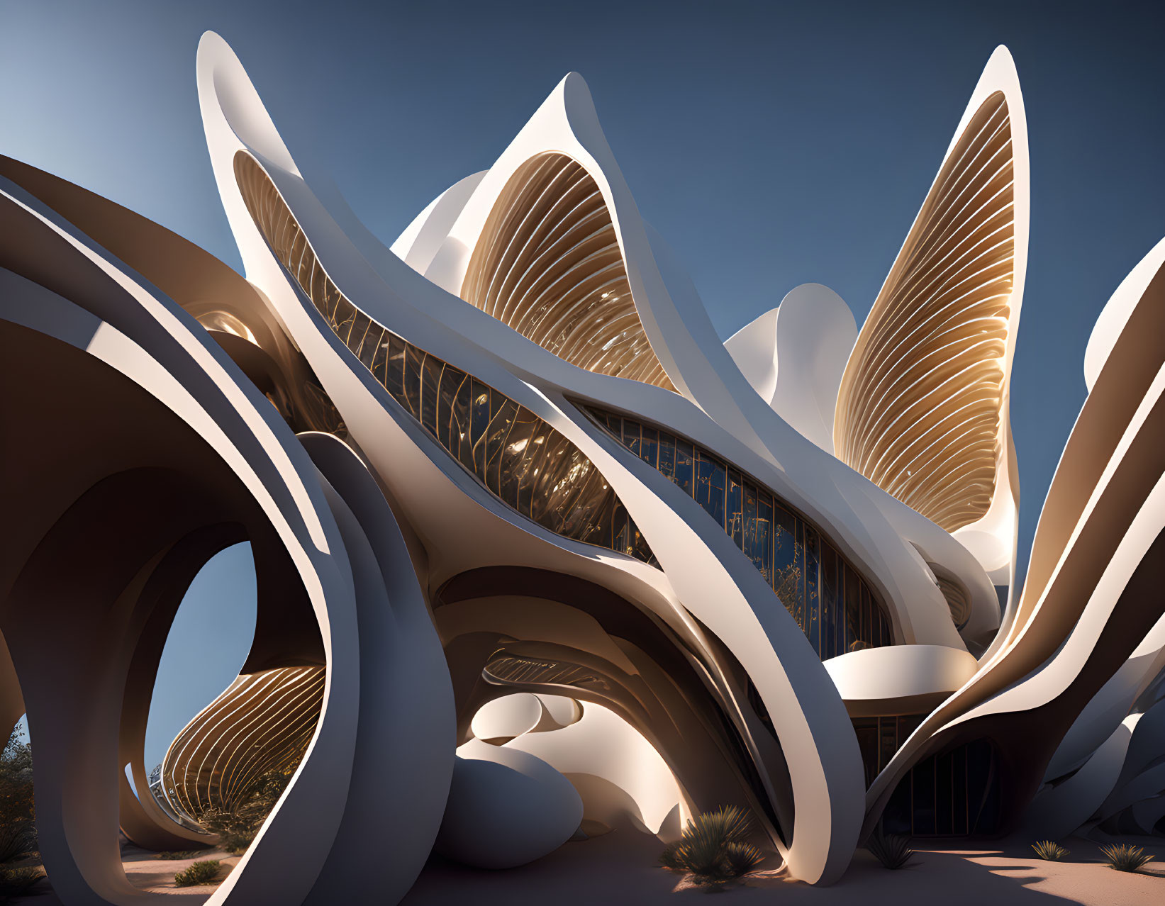 Organic curved architectural structure with intricate details