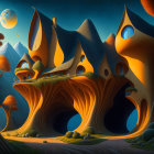 Colorful digital art: Whimsical trees under starry sky