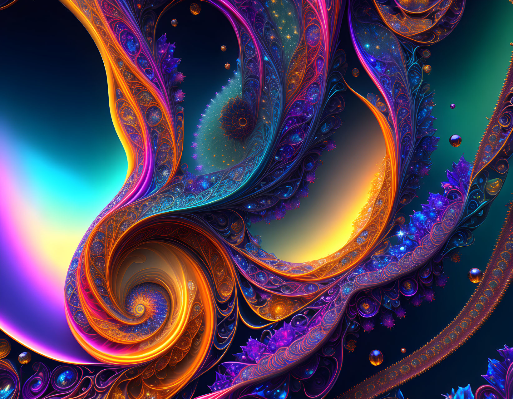 Colorful Fractal Image: Swirling Blue, Orange, and Purple Patterns