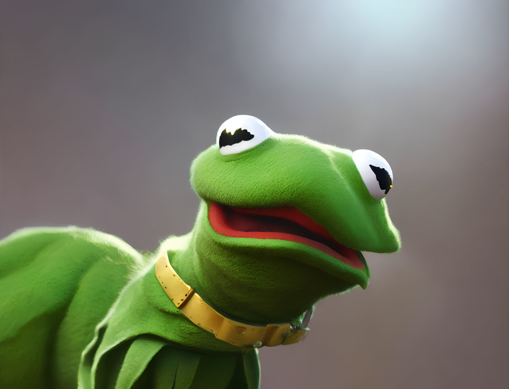 Detailed Close-Up of Pensive Kermit the Frog on Blurred Brown Background