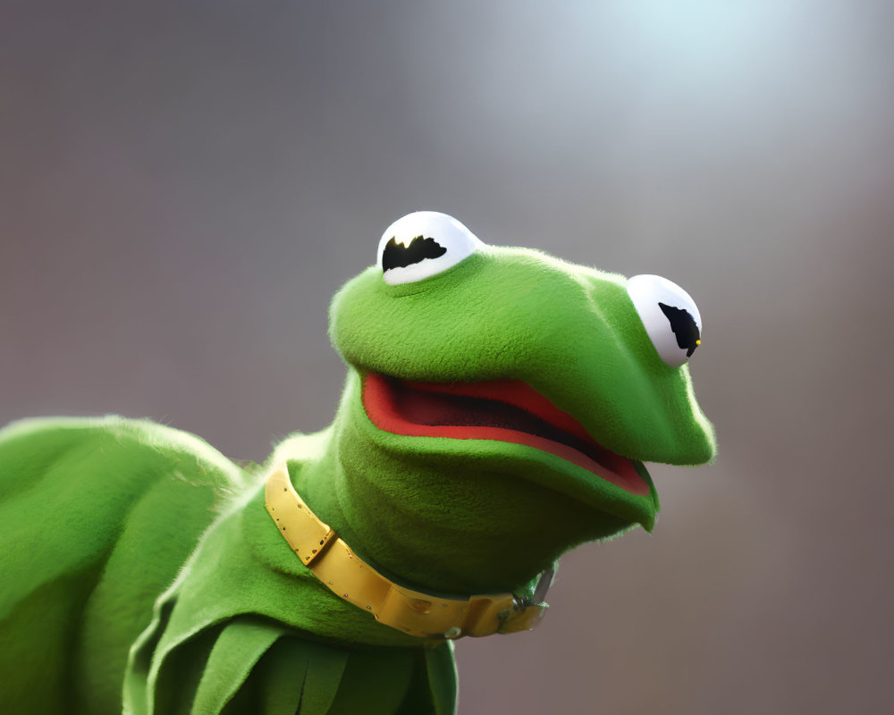 Detailed Close-Up of Pensive Kermit the Frog on Blurred Brown Background