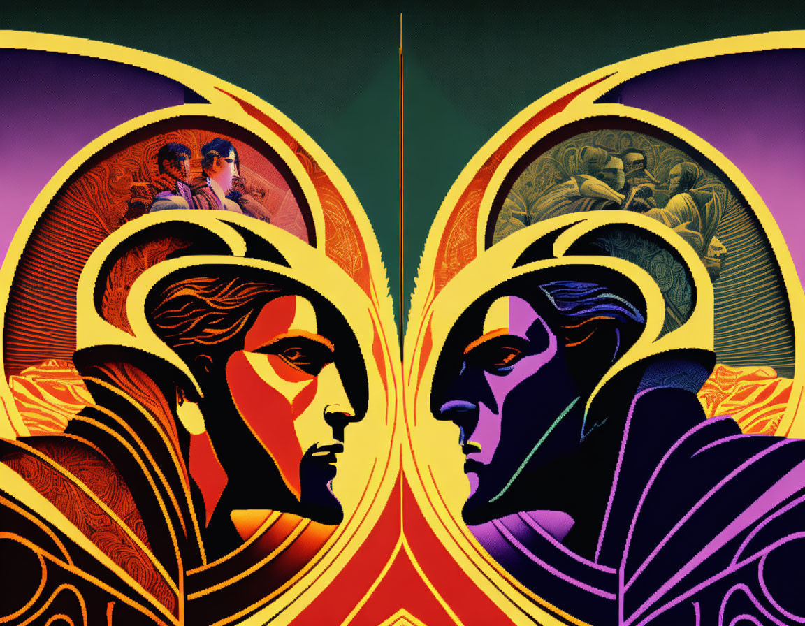 Symmetrical Artwork of Two Characters with Contrasting Colors