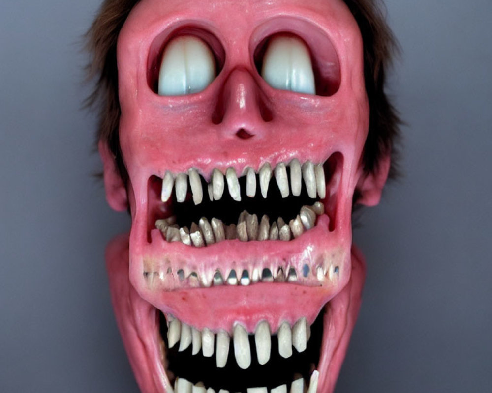 Distorted surreal human face with exaggerated features