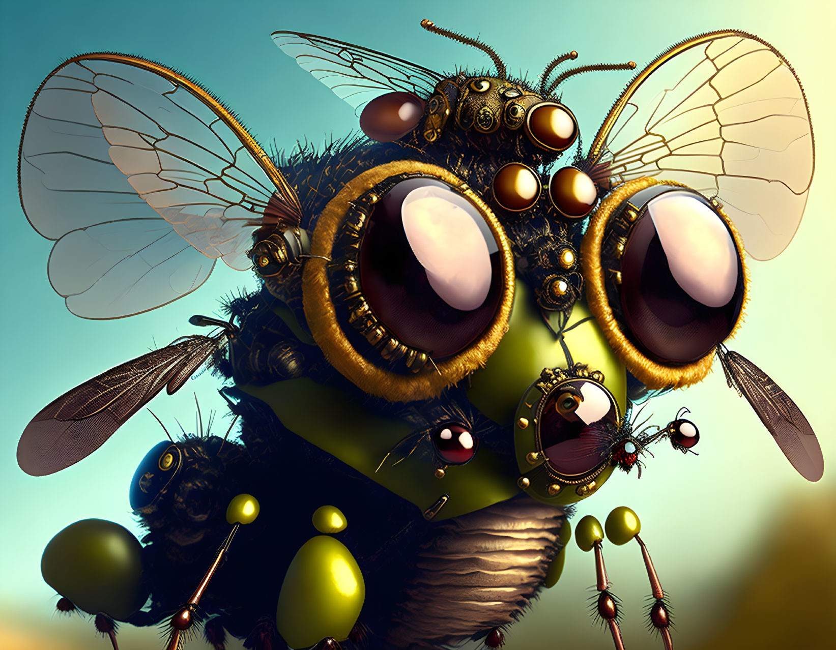 Detailed Close-Up Illustration of Exaggerated Bee Features