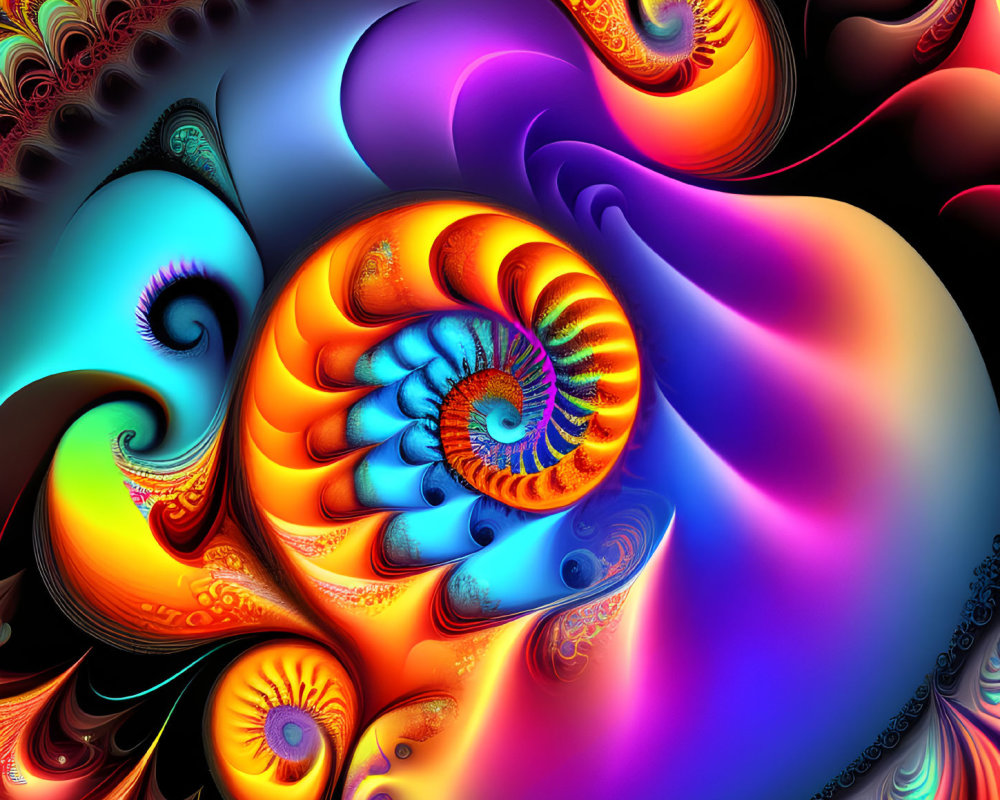 Colorful Abstract Fractal Design with Swirling Blue, Orange, and Pink Patterns