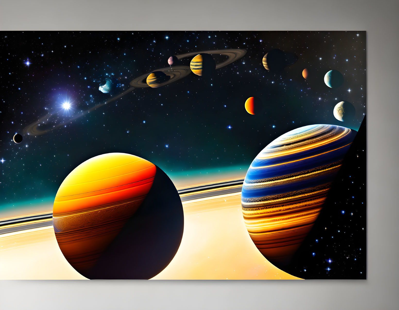 Detailed Solar System Illustration with Vibrant Planets and Rings