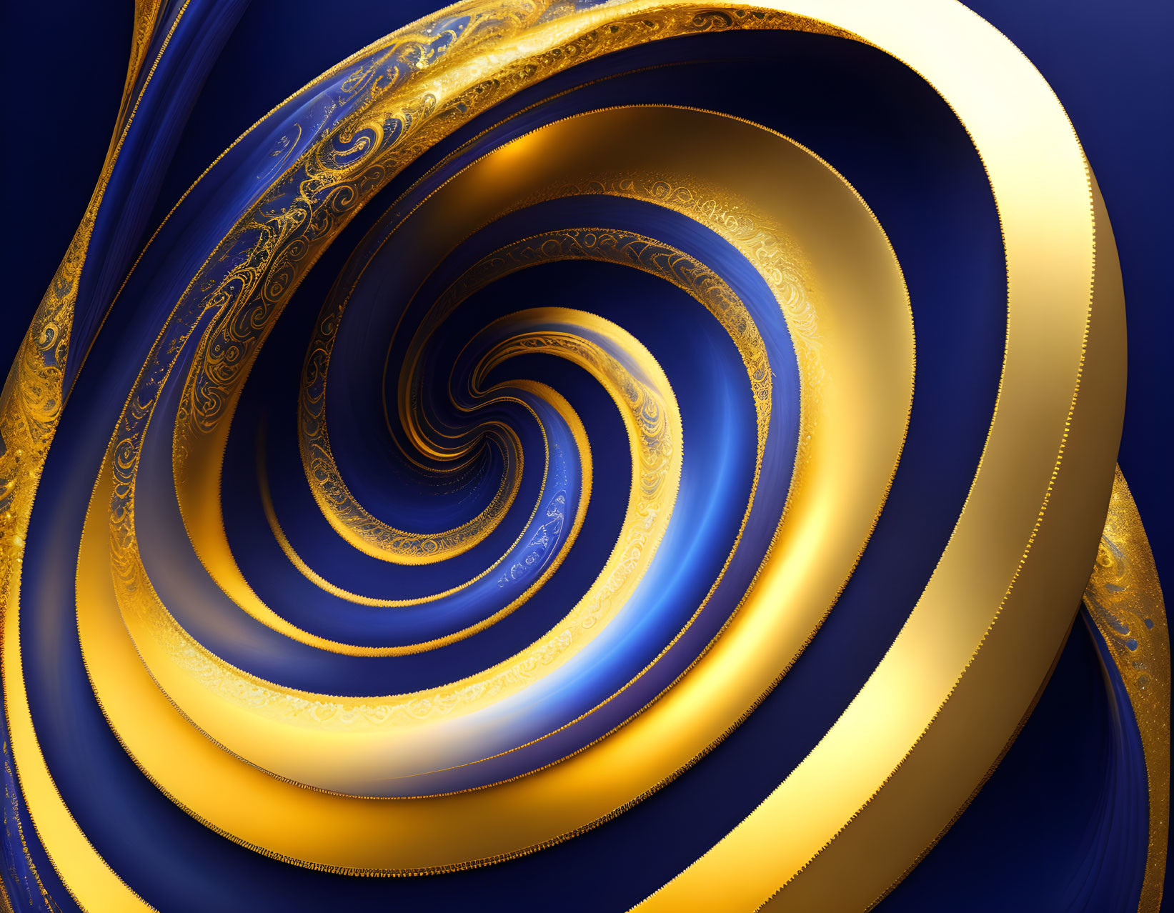 Blue and Gold Abstract Fractal Art with Spiraling Patterns