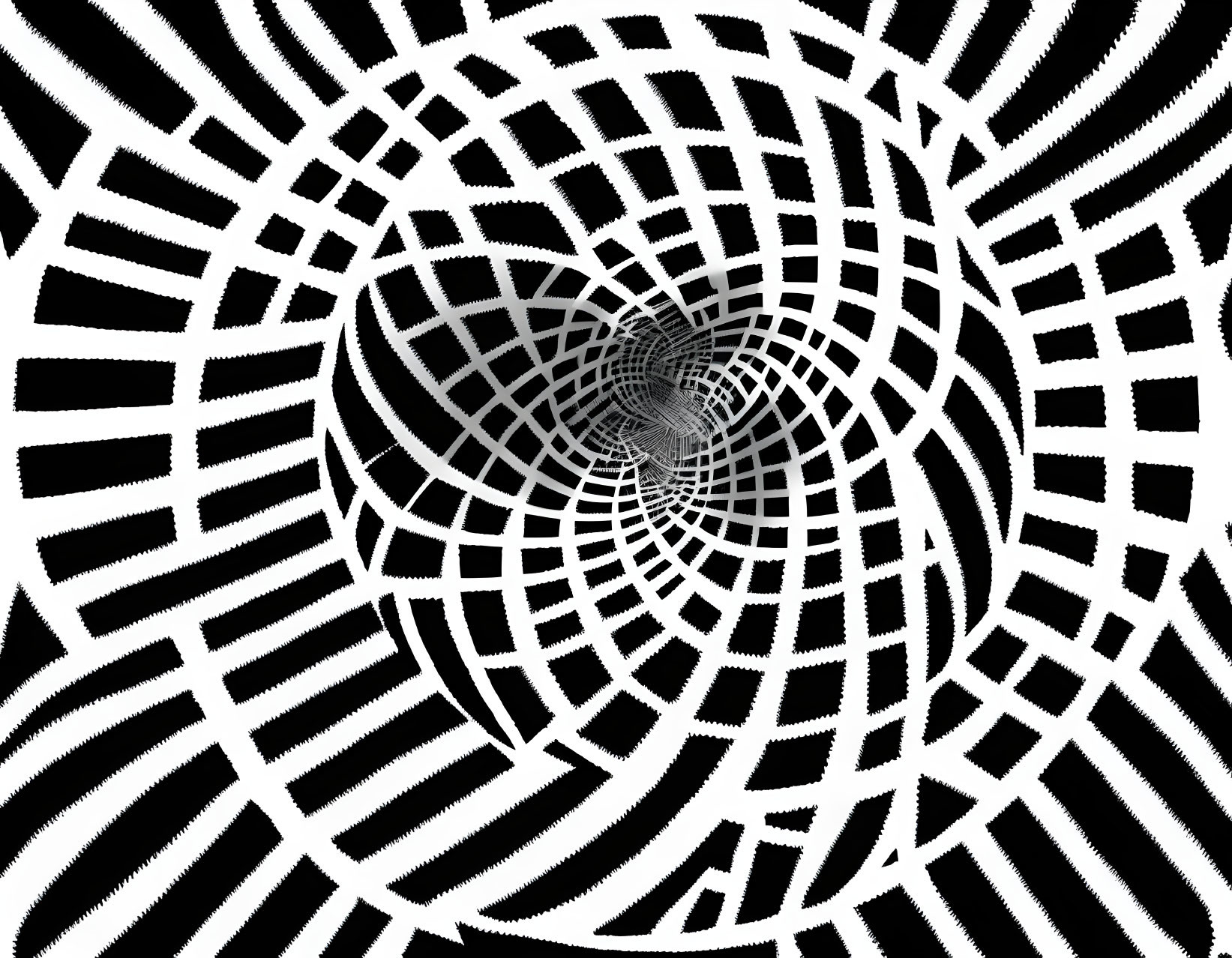 Monochrome optical illusion with spiral tunnel effect