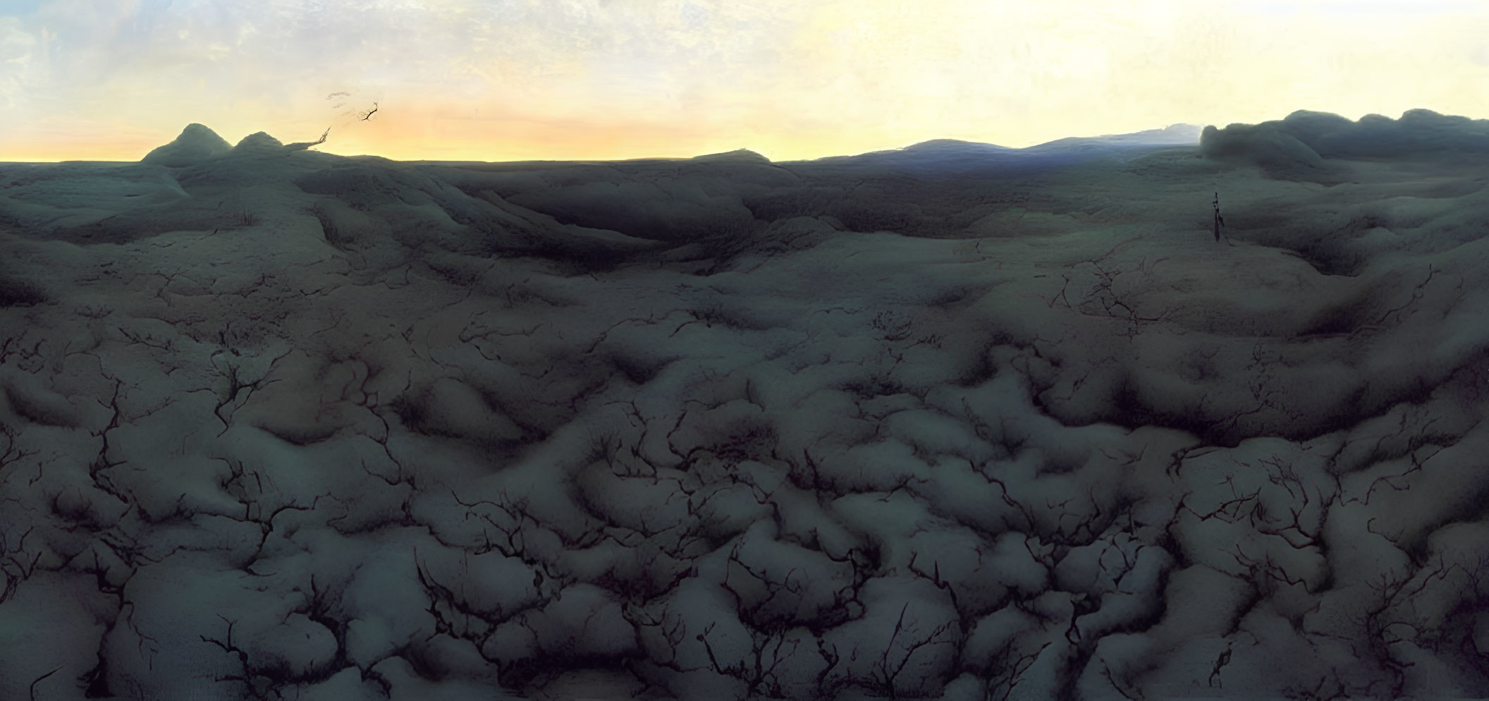 Cracked Earth Landscape at Dusk or Dawn