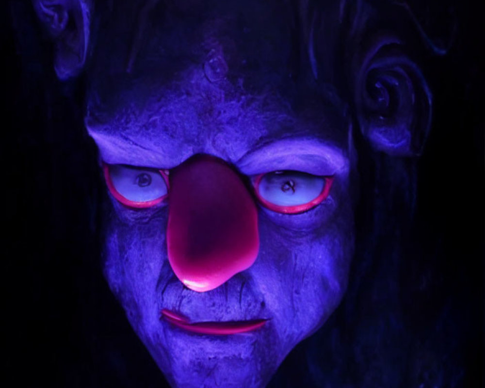 Fantastical Creature with Purple Skin and Red Eyes Under UV Light