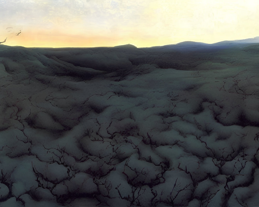 Cracked Earth Landscape at Dusk or Dawn