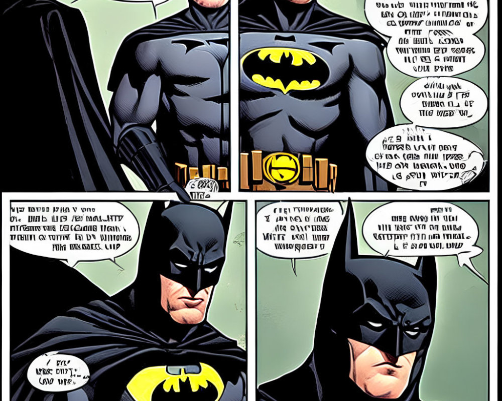 Comic Book Page: Batman in Multiple Panels with Dialogue Bubbles