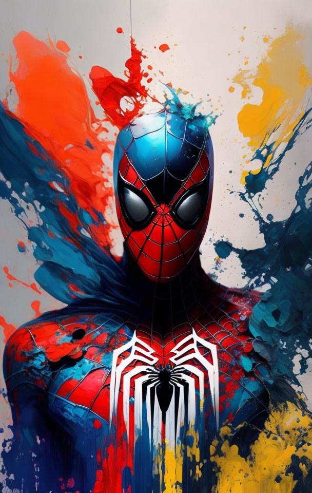 Colorful Spider-Man Artwork with Red, Blue, and Yellow Splash