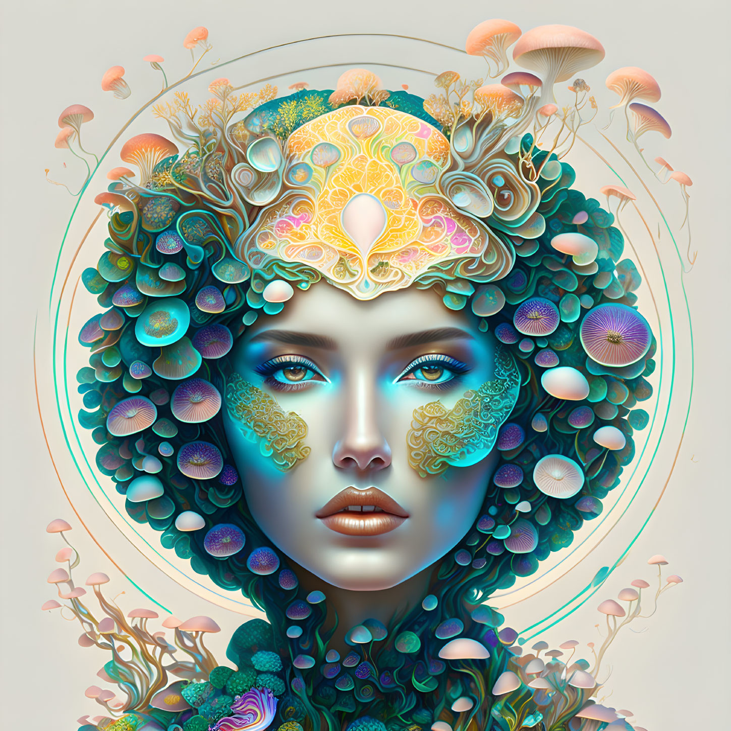 Colorful Surreal Portrait with Marine Elements