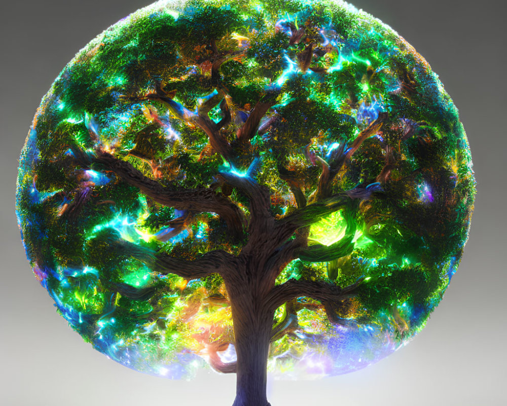 Colorful Round Tree with Ethereal Design on Neutral Background