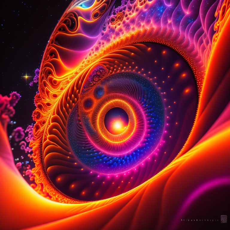 Colorful Fractal Pattern Artwork in Orange, Blue, and Purple Hues