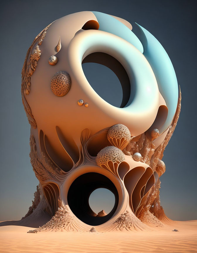 Organic Shapes and Spheres Sculpture in Desert Landscape