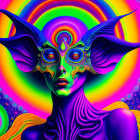 Colorful Psychedelic Art: Humanoid Figure with Alien Mask and Swirling Patterns