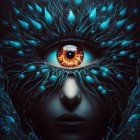 Digital Art: Woman with Peacock Feather Headdress and Third Eye