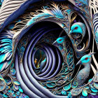 Colorful Peacock-Inspired Fractal Art in Blue, Teal, and Brown