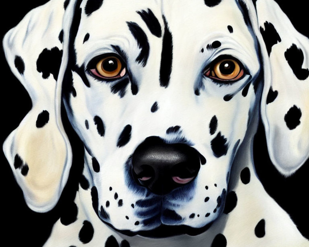 Realistic Dalmatian Dog Painting with Black Spots and Amber Eyes