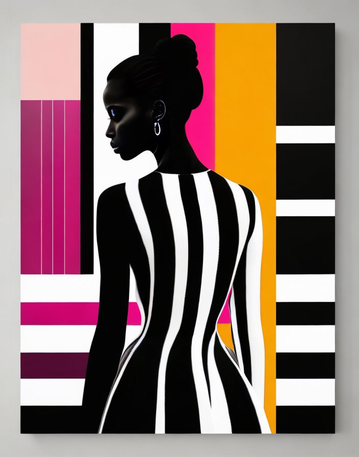 Colorful Geometric Background with Silhouetted Woman Artwork