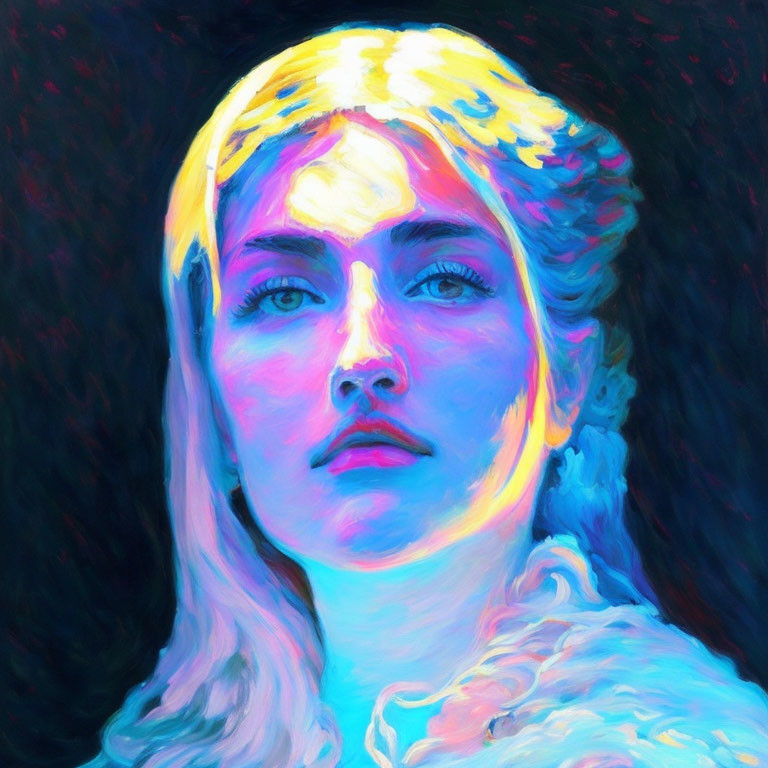 Vivid Impressionistic Portrait of Woman in Blue, Pink, and Yellow