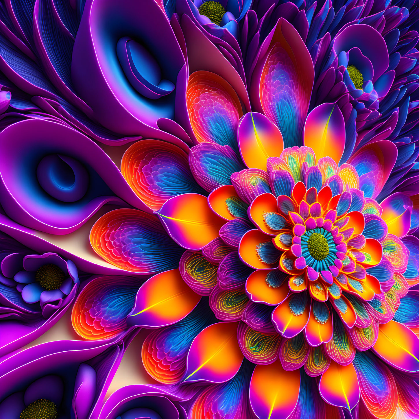 Colorful Abstract Fractal Flower Art in Vibrant Hues