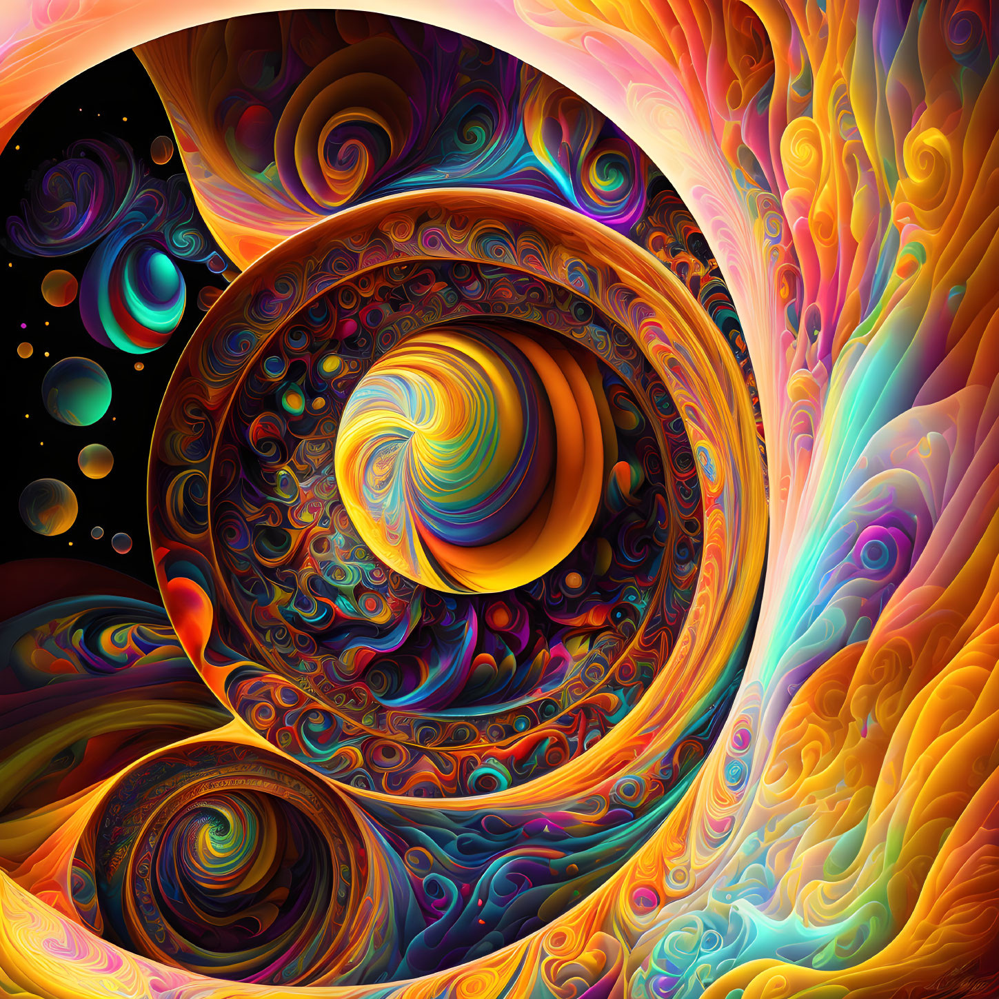 Colorful Swirling Patterns in Psychedelic Digital Art