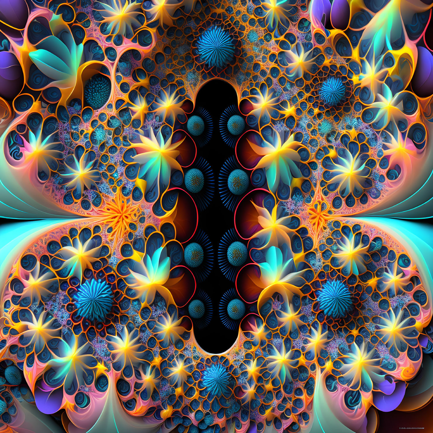 Colorful Symmetrical Fractal Image with Psychedelic Floral Patterns