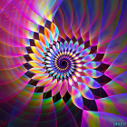 Colorful fractal flower art in purple, blue, and orange