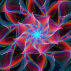 Colorful fractal art with intricate patterns and cyan focal point