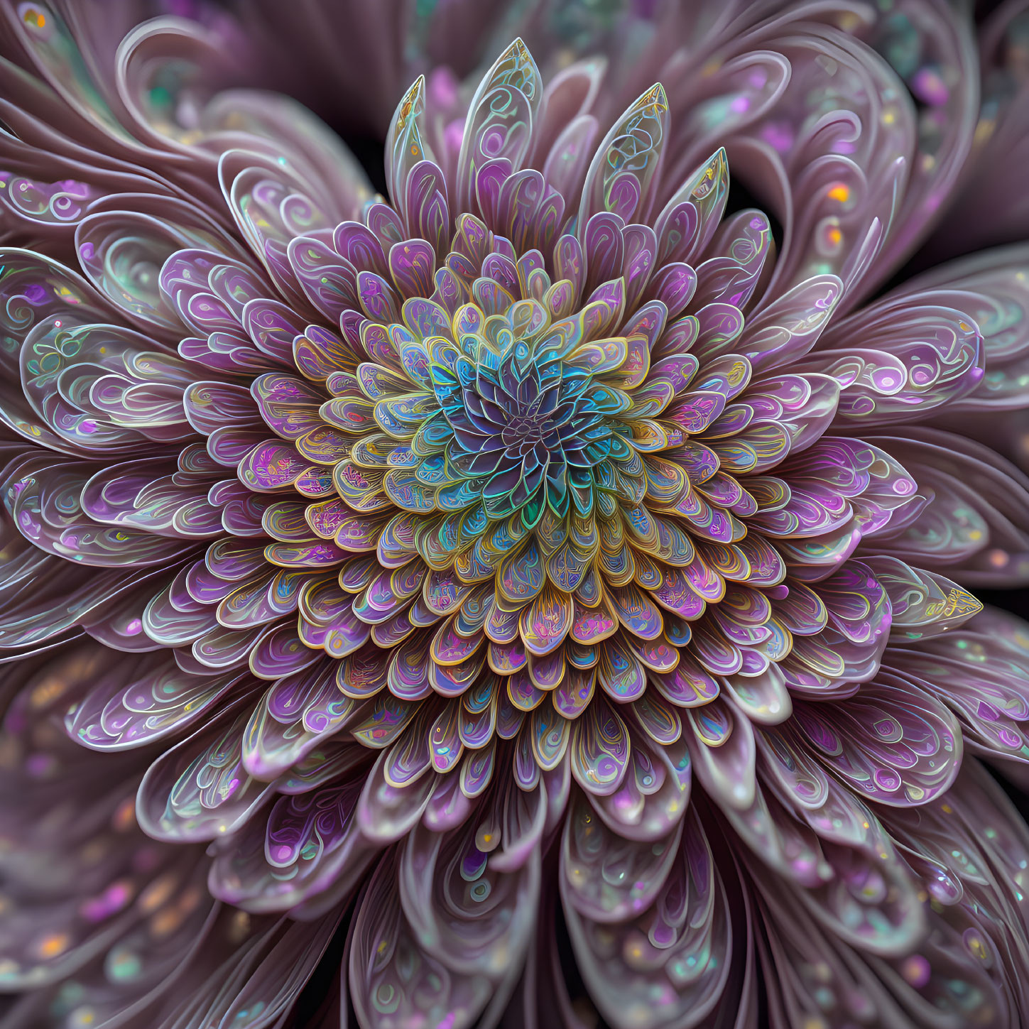 Fractal Digital Art: Blooming Flower with Purple and Blue Petals