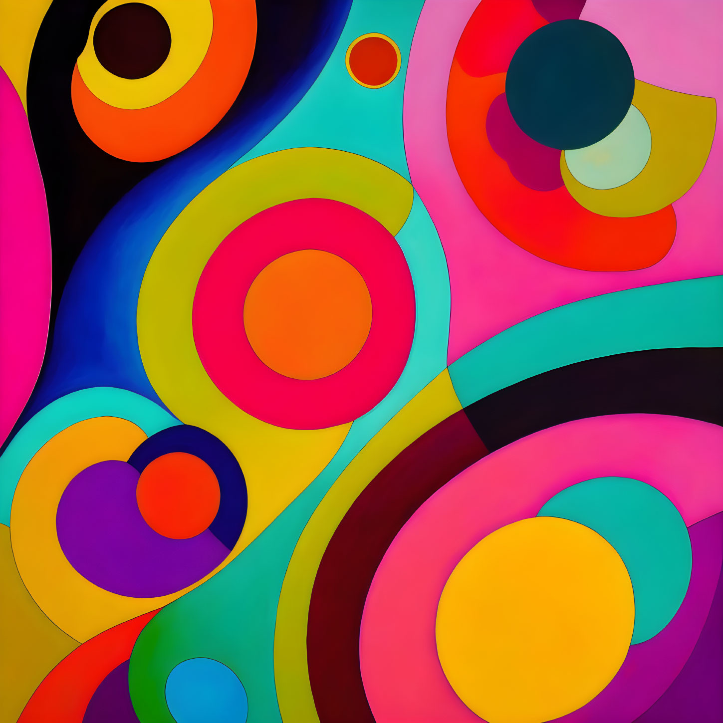 Colorful Abstract Art: Vibrant Swirls and Circles in Bold Colors