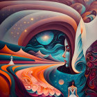 Colorful surreal illustration blending woman's profile with cosmic and natural elements