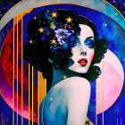 Vibrant Woman Illustration with Celestial Theme