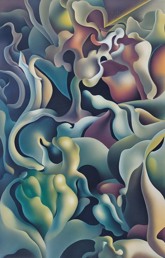 Abstract Painting with Fluid Organic Shapes in Cool and Warm Gradient Colors