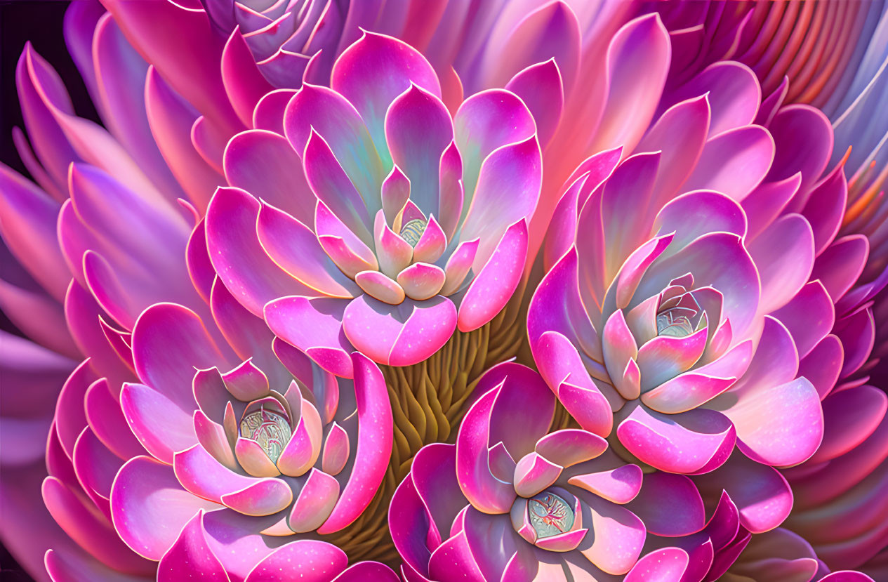 Colorful Stylized Succulents in Pink and Purple with Detailed Petal Patterns