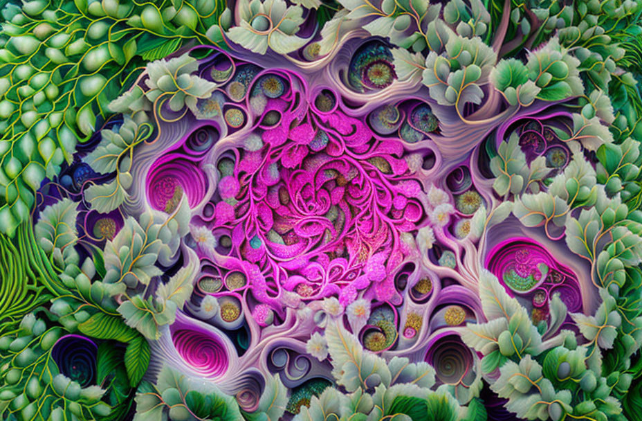 Colorful Fractal Artwork: Spiral of Purples and Greens