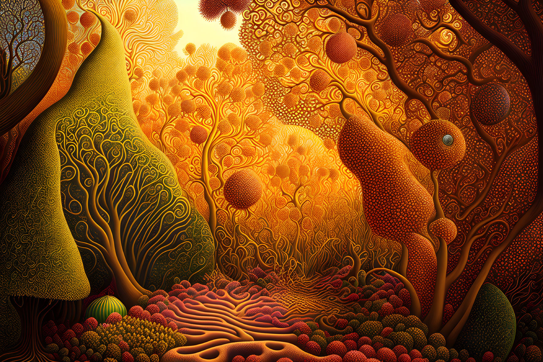 Detailed Artwork of Fantastical Forest in Warm Hues